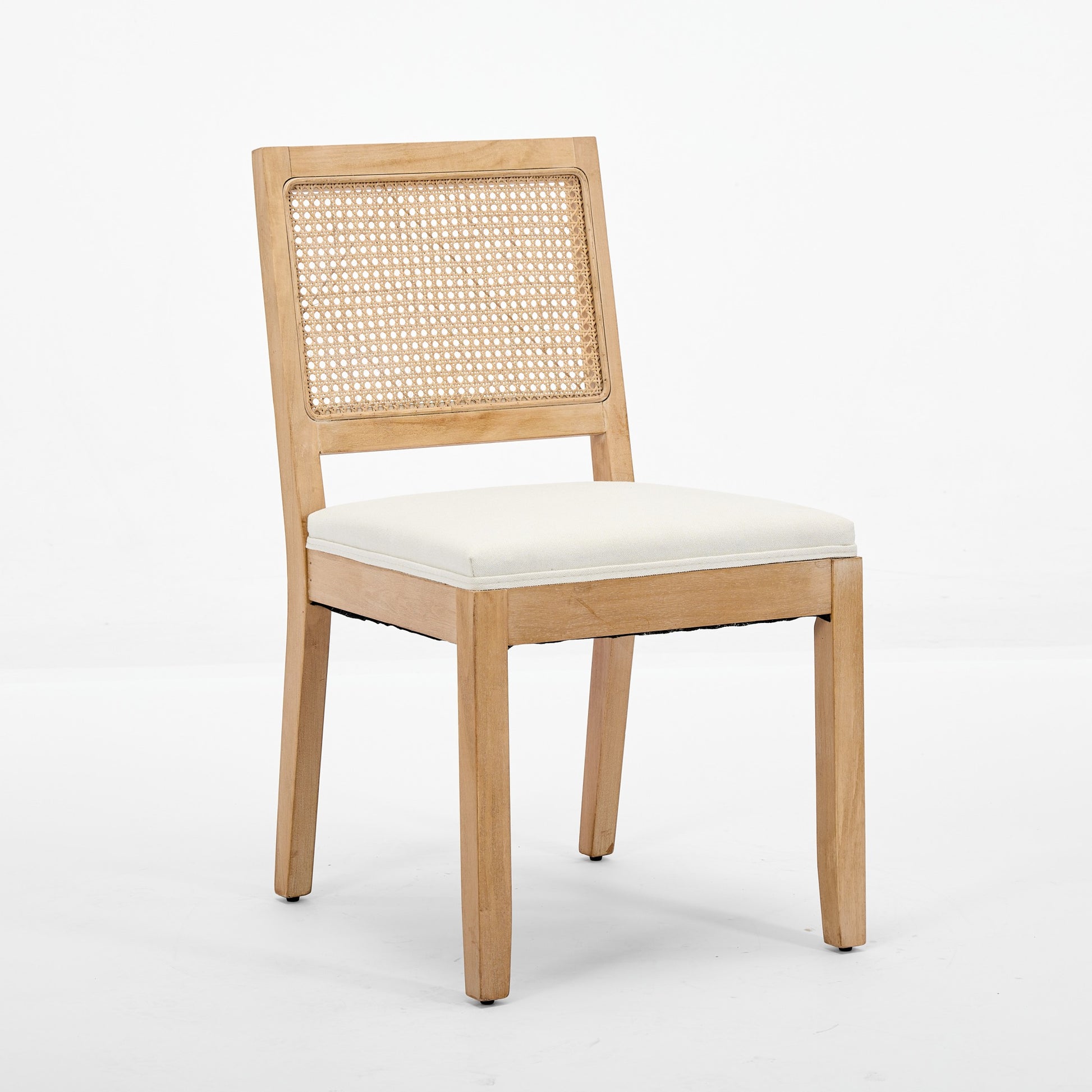 Farmhouse Rattan Dining Chairs Set of 2, Mid Century Modern Kitchen & Dining Room Chairs, Cane Upholstered Kitchen Side Chair with Natural Hardwood Frame, Beige image 3
