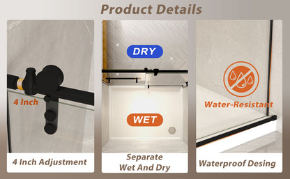 44-48" x 76" H Frameless Sliding Shower Door, 5/16" (8mm) Clear Tempered Glass, Stainless Steel Frame,Matte Black image 12
