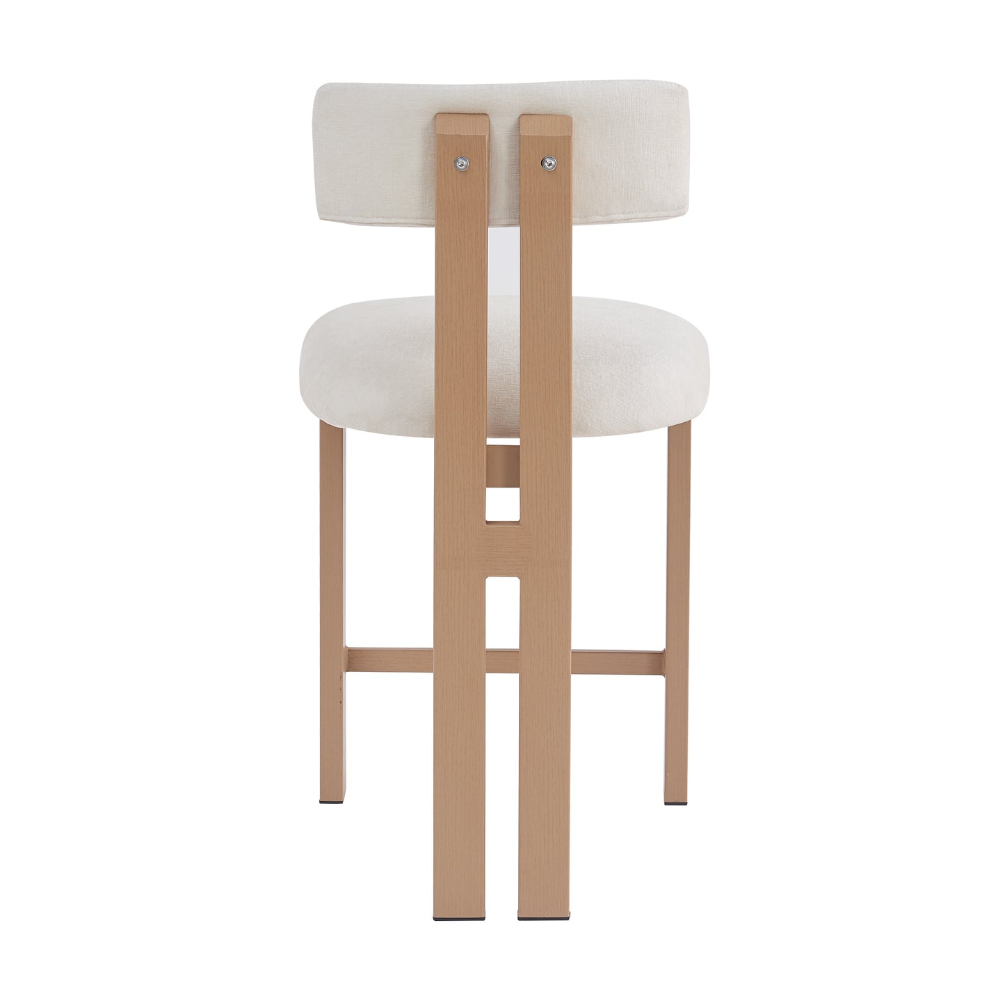 26.5'' Stylish Round Stools with Low Back - Comfortable Upholstered Seat & Natural wood color Metal Frame for Kitchen & Dining image 8