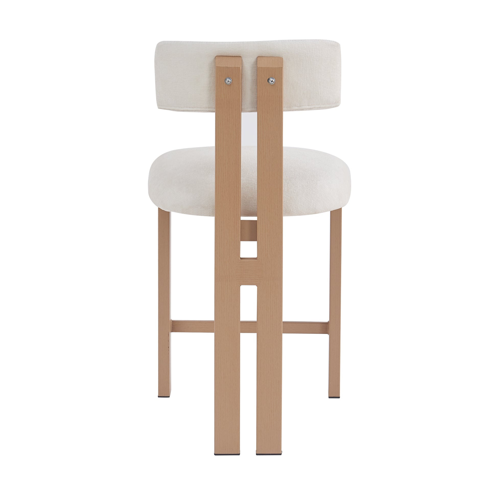 26.5'' Stylish Round Stools with Low Back - Comfortable Upholstered Seat & Natural wood color Metal Frame for Kitchen & Dining image 8