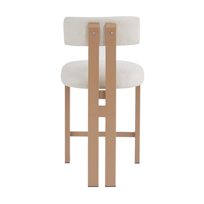 26.5'' Stylish Round Stools with Low Back - Comfortable Upholstered Seat & Natural wood color Metal Frame for Kitchen & Dining image 8