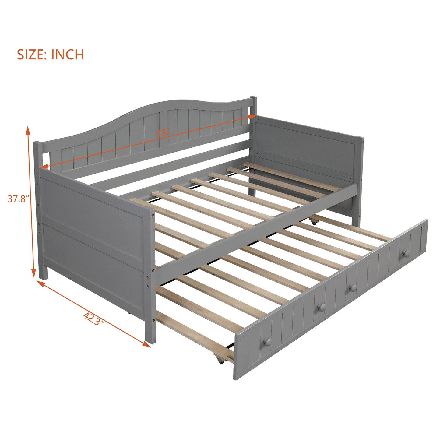 Twin Wooden Daybed with Trundle Bed, Sofa Bed for Bedroom Living Room,Gray(OLD SKU:WF192861AAE) image 8