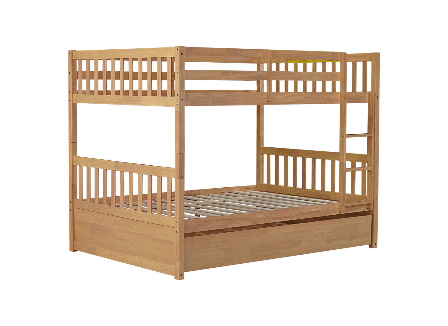 Full Over Full Rubber Wood Bunk Bed with Trundle, Ladder and Guardrails, Convertible to 2 Full Size Beds, with Twin Size Trundle,Natural (Old Sku W504S00180) image 5