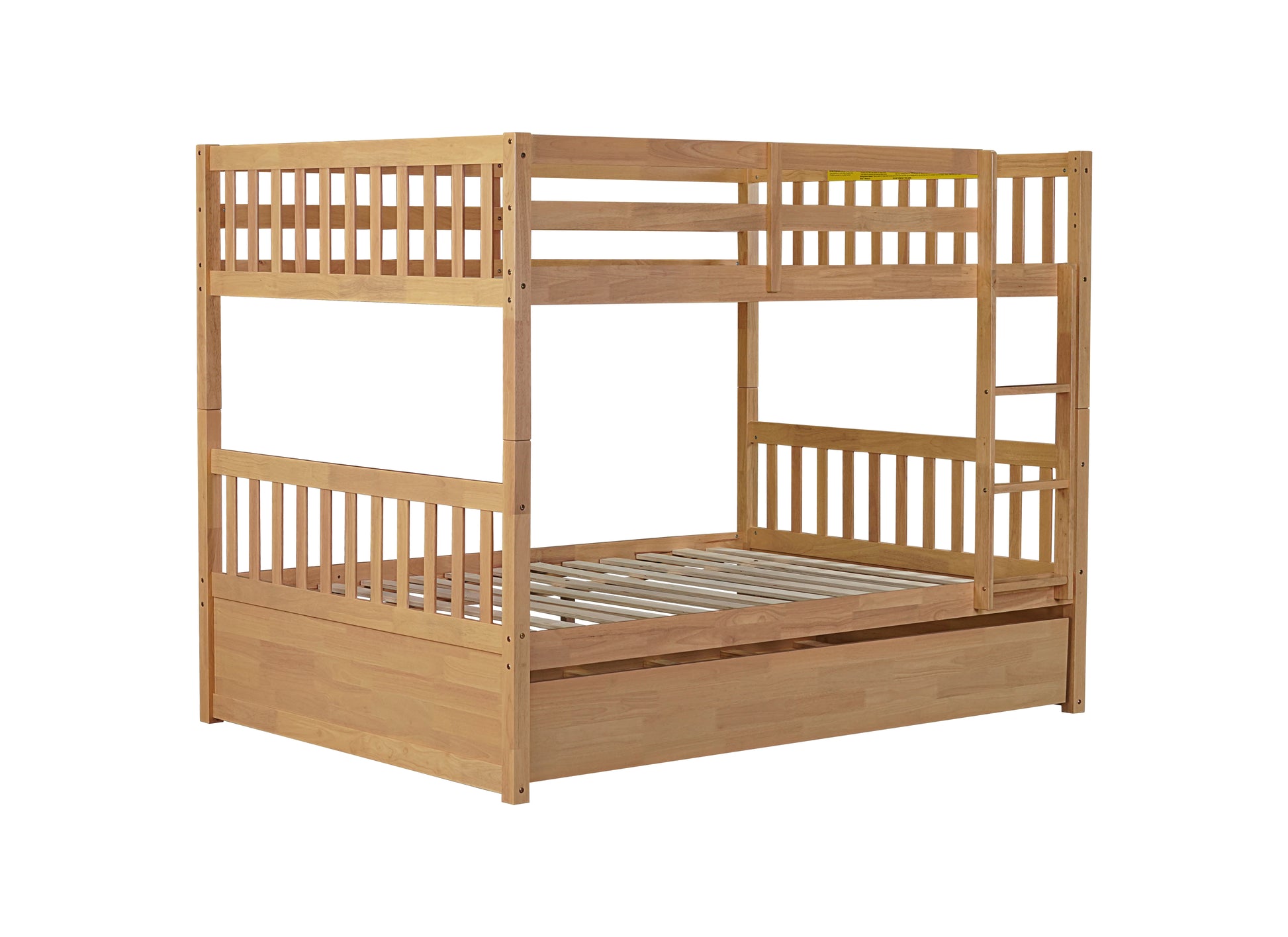 Full Over Full Rubber Wood Bunk Bed with Trundle, Ladder and Guardrails, Convertible to 2 Full Size Beds, with Twin Size Trundle,Natural (Old Sku W504S00180) image 5