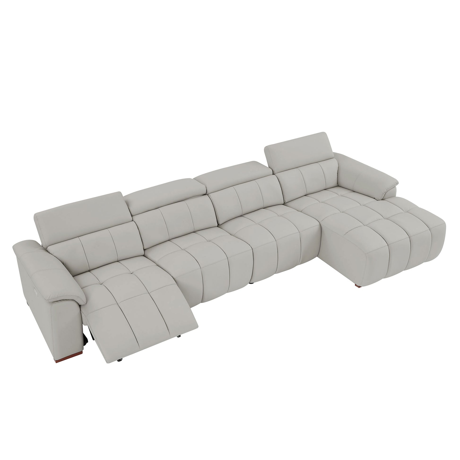 4 Seats Wall-Hugger Reclining Sofa Modern Electric Control Genuine Leather L Shaped Couch,Lounge Seat Theater Seating Furniture with USB Port, Sofa with Headrest & Footrest for Living Room,Apartment image 5