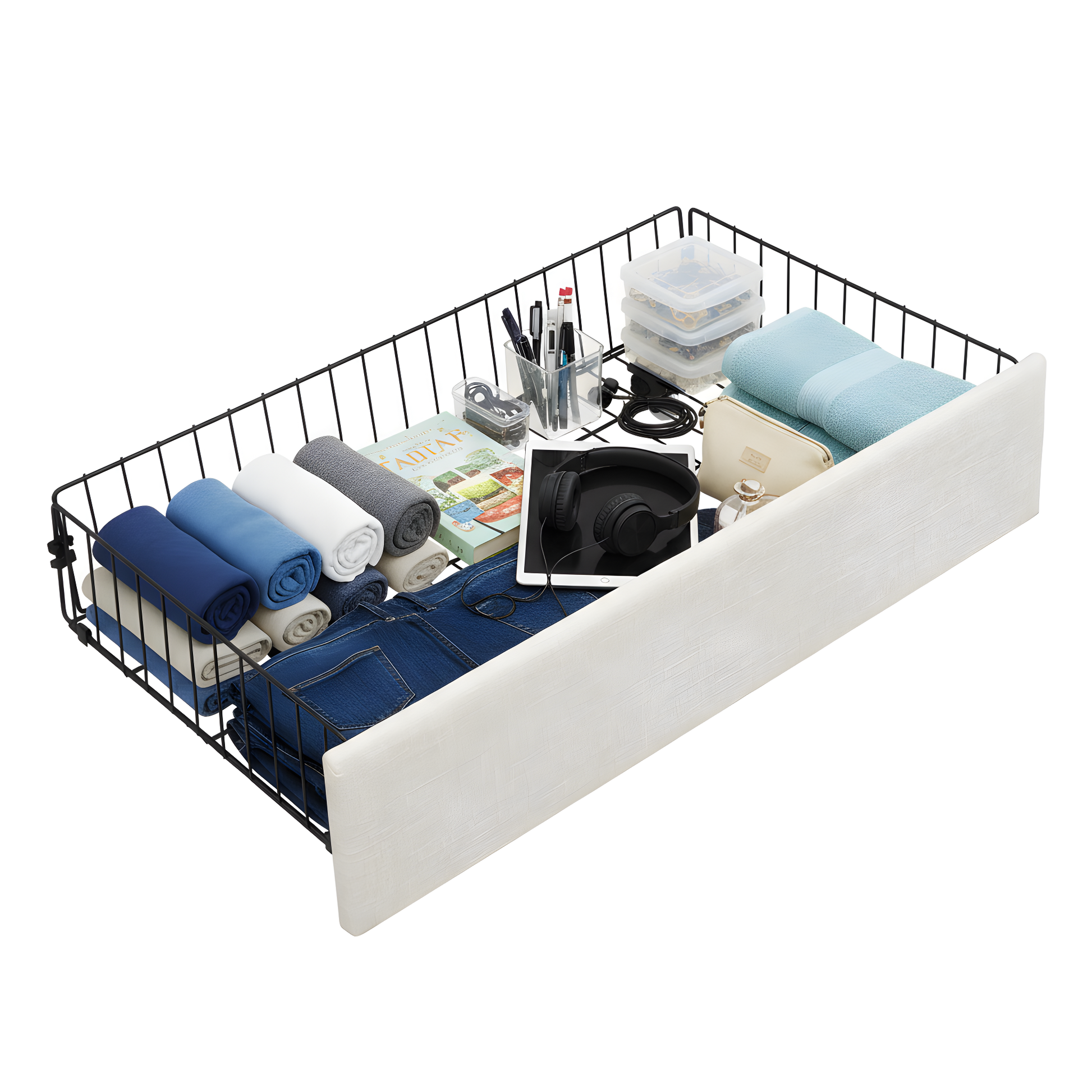 Large-capacity upholstered storage bed with drawers,Beige,Queen image 2
