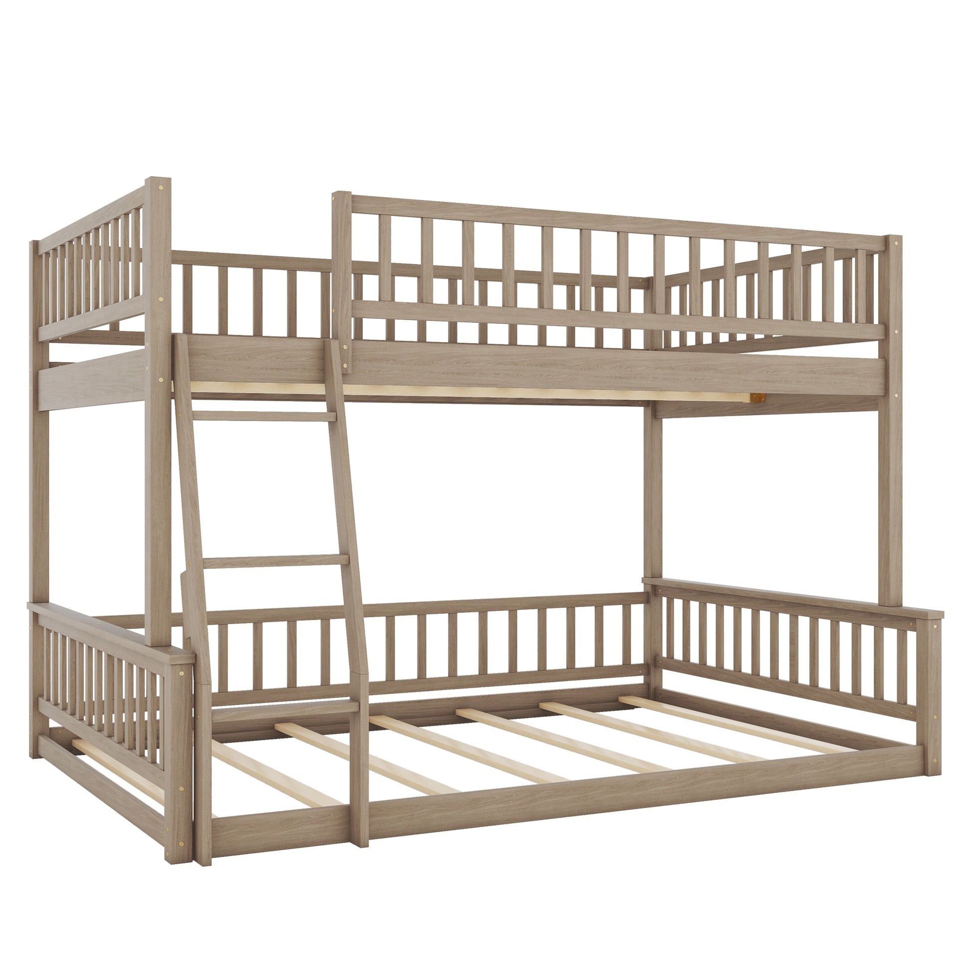 Full XL over Queen Bunk Bed with Ladder and Guardrails, Walnut image 8