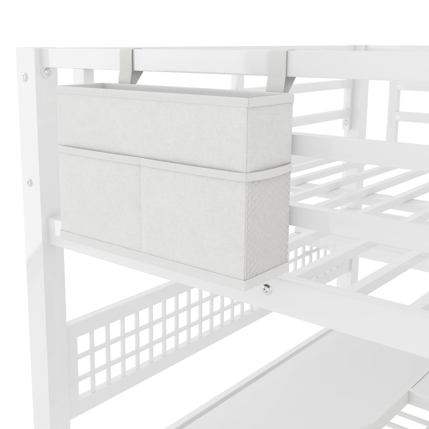 Full Size Loft Bed with Staircase and Wardrobe, Metal Loft Bed with Desk, Storage Shelves, LED Lights and Charge Station,White(Expect Arrival Date 2026/5/9 Old SKUW2593S00059) image 11