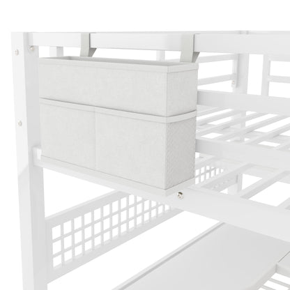 Full Size Loft Bed with Staircase and Wardrobe, Metal Loft Bed with Desk, Storage Shelves, LED Lights and Charge Station,White(Expect Arrival Date 2026/5/9 Old SKUW2593S00059) image 11