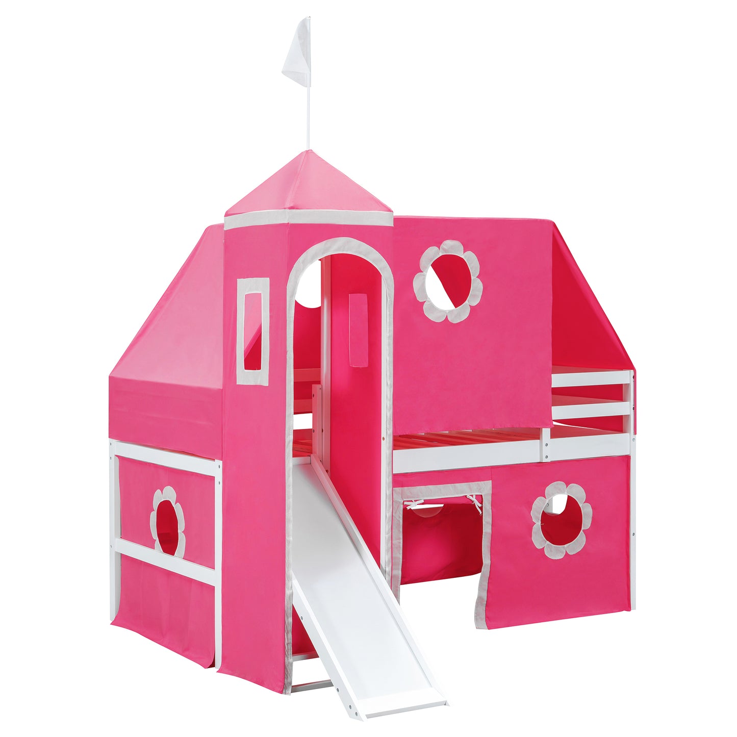 Twin Size Loft Bed with Slide Pink Tent and Tower - Pink(OLD SKU:N708P249511H) image 7