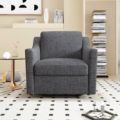 360 Degree Swivel Armchair Cotton linen skin-friendly fabric Ergonomic design Brass nail decorative armchair Living room chairs Bedroom chairs Living room chairs Black legs Suitable for indoor homes image 3