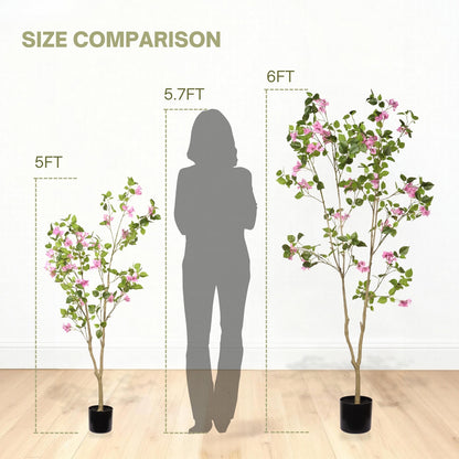 5FT Artificial Bougainvillea Tree with Black Plastic Pot, Realistic Fake Flowering Tree for Indoor Home Office Decor, Potted Faux Plant, 1pc/set image 9