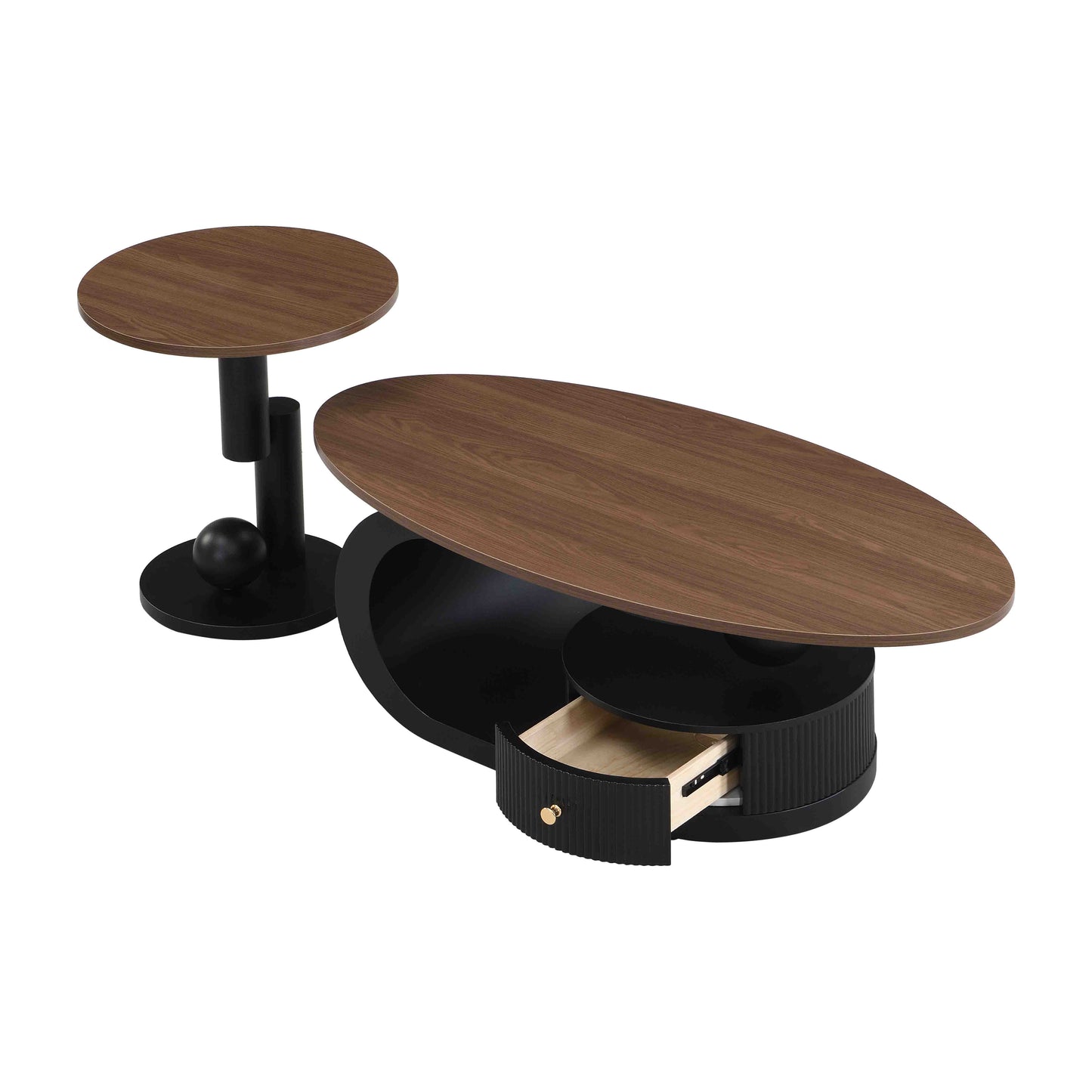Luxury Nesting Coffee Table Set of 2, Tables with Storage for Living Room, Oval and Round Table Set, Black Center Table, Cocktail Table, Side Table, Large 47.24'', Small 19.69'' image 8