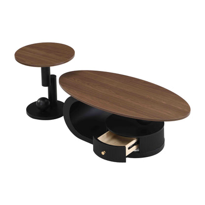 Luxury Nesting Coffee Table Set of 2, Tables with Storage for Living Room, Oval and Round Table Set, Black Center Table, Cocktail Table, Side Table, Large 47.24'', Small 19.69'' image 8