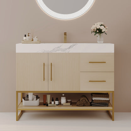 36" Modern Free-Standing Bathroom Vanity with Seamless Ceramic Sink & Sintered Stone Top image 1