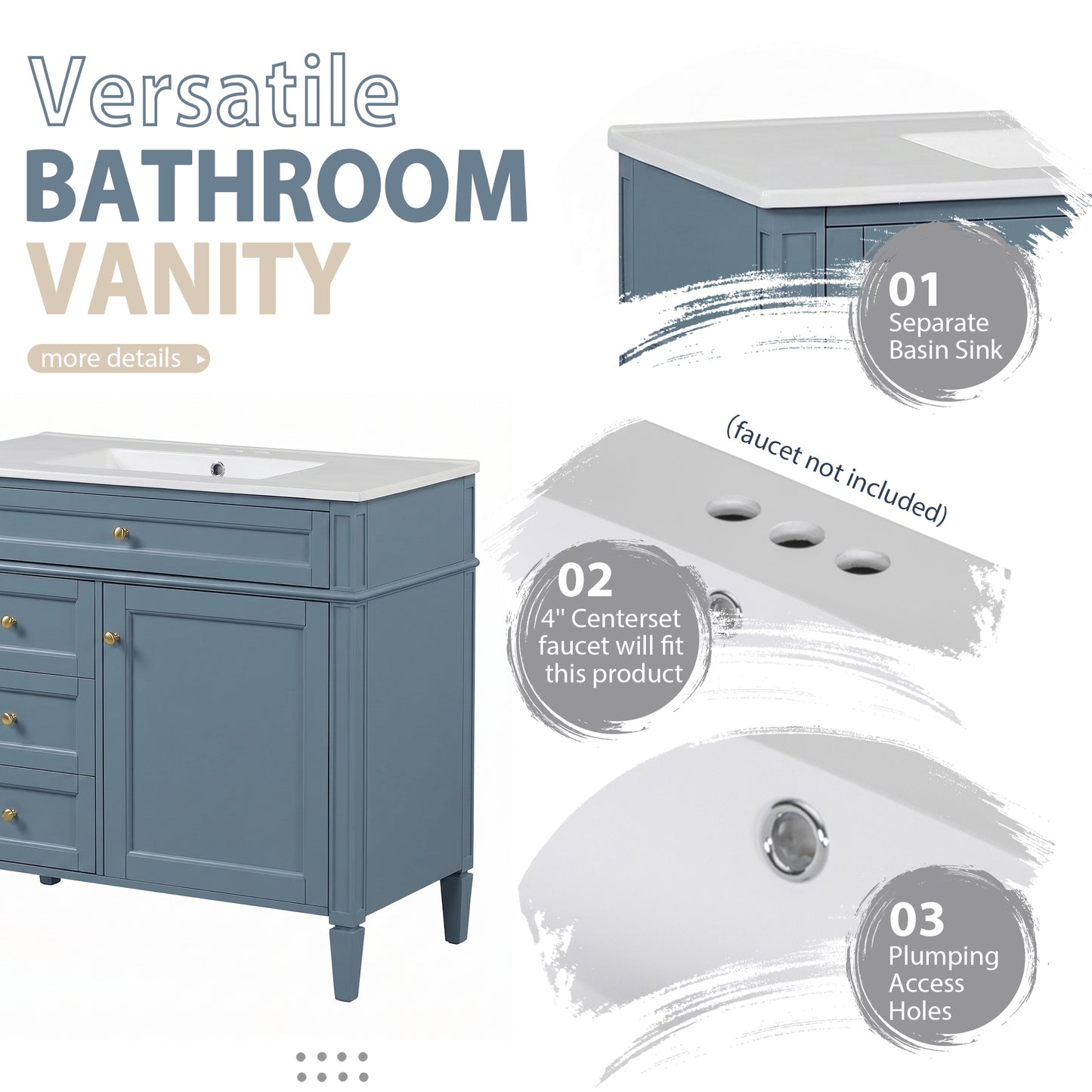 36'' Bathroom Vanity with Medicine Cabinet, Modern Bathroom Storage Cabinet with 2 Soft Closing Doors, Single Sink Bathroom Vanity image 5