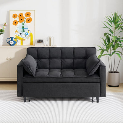 54.30" Corduroy Modular Sectional Sleeper Sofa, Loveseat with Pull Out Bed for Living Room Black Couch image 1
