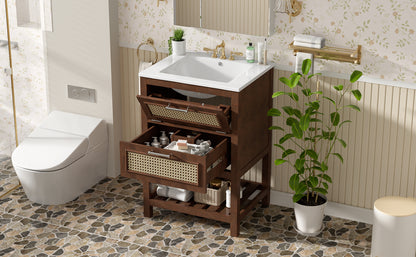 24" Bathroom Vanity with Integrated Ceramic Sink, Bathroom Cabinet with 1 Deep Drawer, 1 Tip-Out Drawer, Single Sink Bathroom Vanity for Small and Medium Restroom image 12