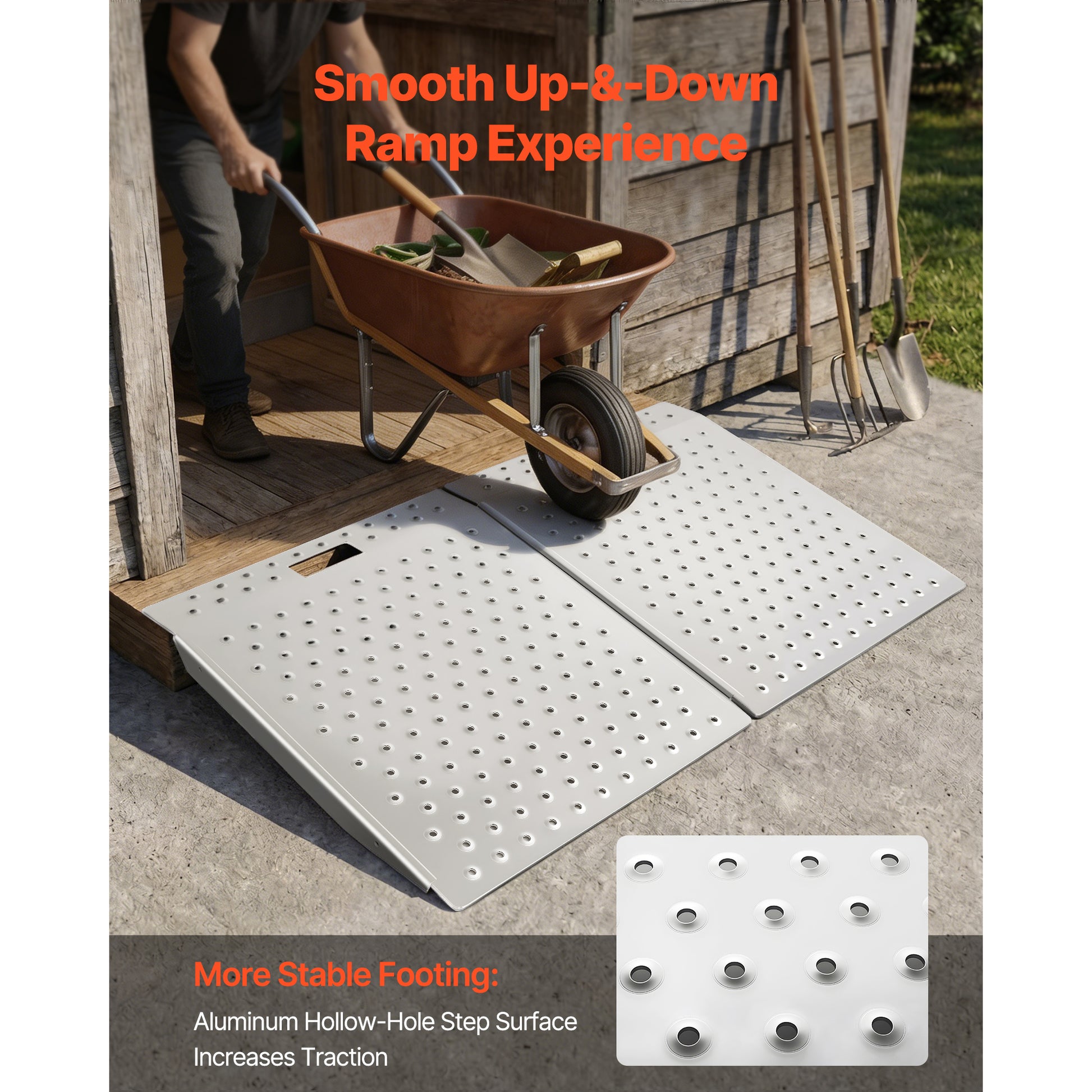 Threshold Ramp for Doorways, 29.5 x 24.3 in, Platform Aluminum Wheelchair Ramp, Non-Slip Door Threshold Ramps, 750 lbs Load Capacity, for Home Steps, Curbs, Wheelchairs, Walkers, Scooter, Carts image 3
