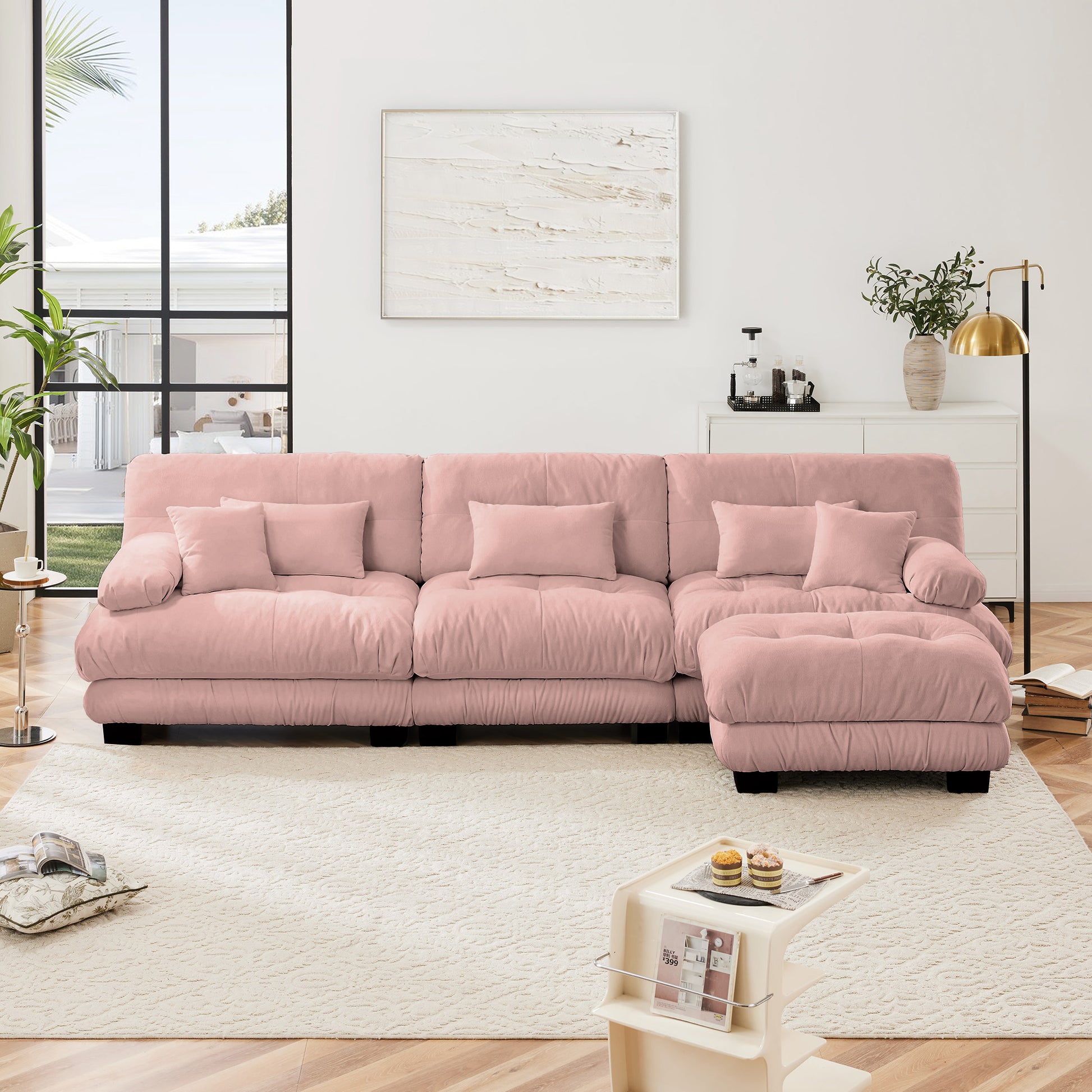 Luxury Modular Sectional Sofa Couch,Oversized L Shaped Cloud Couch for Living Room,Deep Seat Sofa Couch with Convertible Ottoman,Chenille Pink image 3