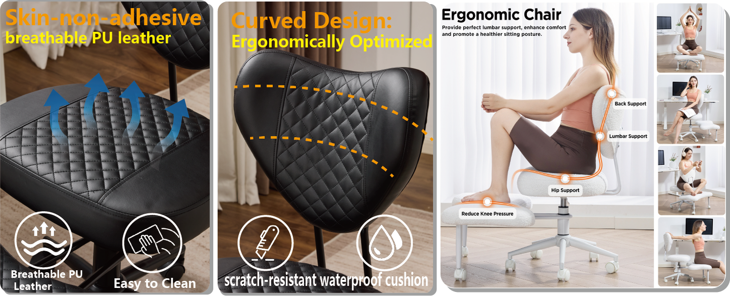 Meditation chair, an ergonomic cross-legged seating chair with lumbar support and a height-adjustable seat cushion, ideal for people engaged in high-intensity office work. Black image 2