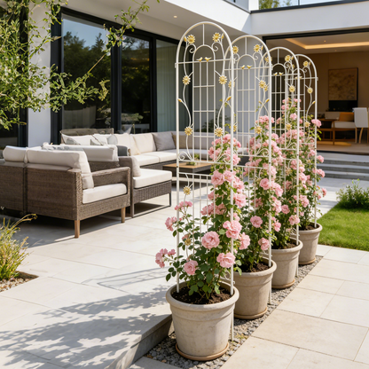 4 Pack Metal Garden Trellis 86.7" x 19.7" Rustproof Trellis for Climbing Plants Outdoor Flower Support Cream White image 3