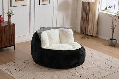 Oversized Bean Bag Chairs,Multicolor Faux Fur Couch Filled with Shredded Sponge,Large Lounger Sofa For Living Room,No Assembly Required, Black+White+Grey image 10