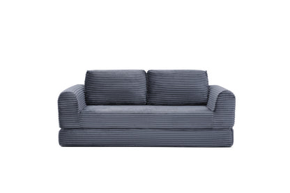 2-in-1 Folding Convertible Sofa Bed, Modern Corduroy Sleeper Couch with 2*pillows, Futon Modular Upholstered Boneless Sofa with Pull-Out Bed,Folding Floor Modular Couch for Living Room Grey image 7