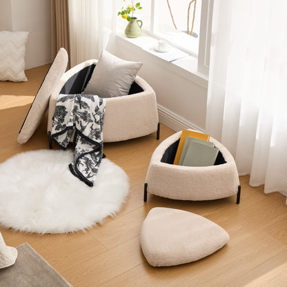29.9"Wide 2 - Piece Upholstered Storage Ottoman Set Footrest Shoe Changing Stool with Metal Legs,Faux Fur Foot Stool Coffee Side Table With Reversible Lid for Living Room Bedroom Entryway. Light Camel image 6