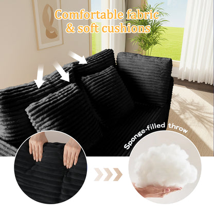 135.5-inch Modular U-Shaped Sectional Sofa, 6-Seater Chaise Lounge with Reversible Design, Striped Corduroy Fabric in Black–Customizable Living Room, Freely Configurable Layout.(Old Sku:W3276S00018) image 5
