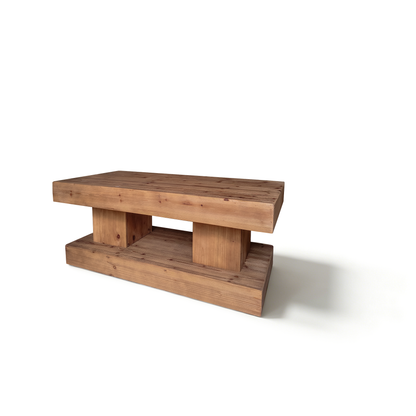 47.24"Natural solid wood coffee table with thick top and double pillar base. Classic rustic & minimalist style, sturdy and practical. image 8