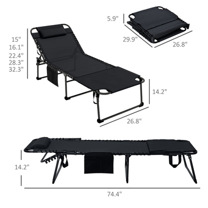 Outsunny Folding Chaise Lounge with 5-level Reclining Back, Outdoor Tanning Chair with Reading Face Hole, Outdoor Lounge Chair with Side Pocket & Headrest for Beach, Yard, Patio, Black image 3