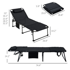 Outsunny Folding Chaise Lounge with 5-level Reclining Back, Outdoor Tanning Chair with Reading Face Hole, Outdoor Lounge Chair with Side Pocket & Headrest for Beach, Yard, Patio, Black