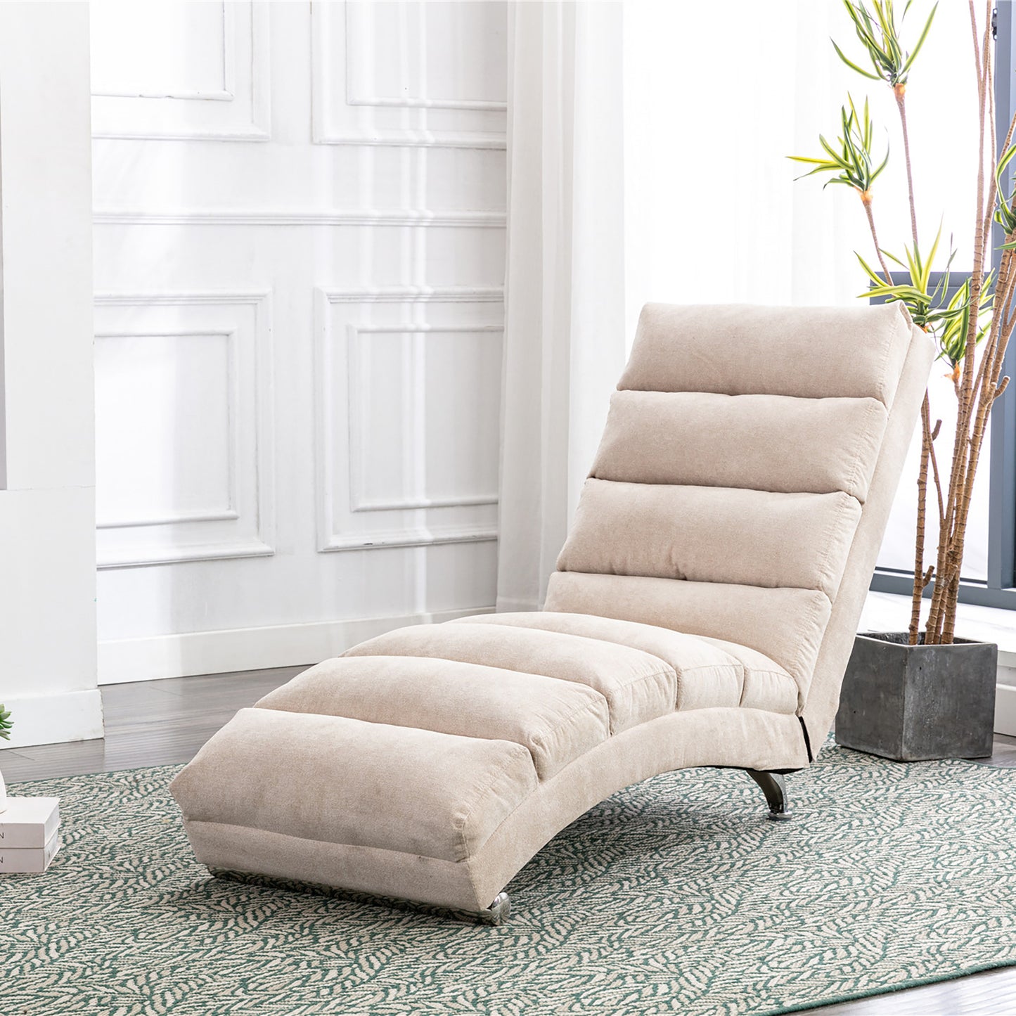 COOLMORE Luxury Upholstered Chaise Lounge Chair with Vibration for Relaxation, Modern Fixed Back Fabric Leisure Recliner Sofa for Living Room/Bedroom image 2