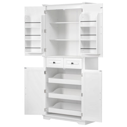K&K 71" Tall Kitchen Pantry Cabinet with 3 Pull Out Cabinet Organizers, Farmhouse Embossed Texture Storage Cabinet with 6 Door Shelves, 2 Drawers, Freestanding Cupboard for Kitchen, Dining Room White image 3