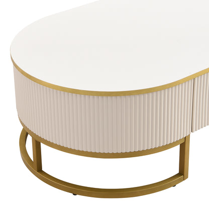 Modern Oval Coffee Table with Drawers,Curved Profile Design, Gold Metal Decor, Center Table for Living Room in 47.2" image 9