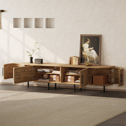70inch Modern TV Stand with Rattan Doors for TVs up to 80", Media Console with Storage Space & Cable Holes, Entertainment Center for Living Room image 4