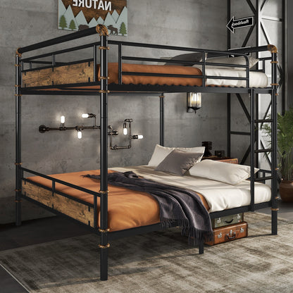 Queen over Queen Metal Bunk Bed, Industrial Detachable Bunkbeds with Safety Guard Rails for Teens, Black(Old SKU W2580S00019) image 1