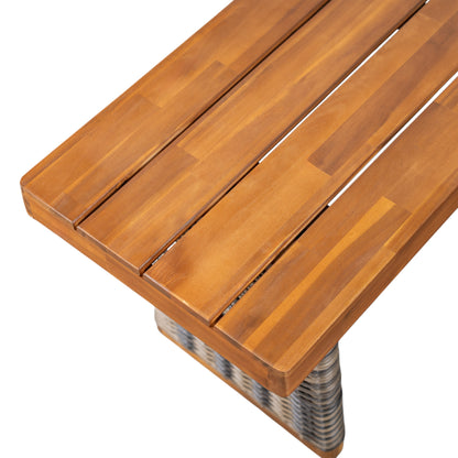 Outdoor 1pcs Acacia Wood Bench,Teak Finish+ Grey Wicker image 7