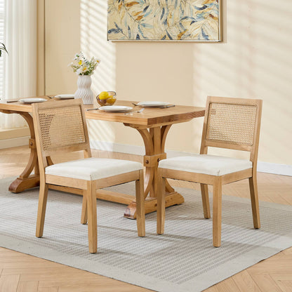 Farmhouse Rattan Dining Chairs Set of 2, Mid Century Modern Kitchen & Dining Room Chairs, Cane Upholstered Kitchen Side Chair with Natural Hardwood Frame, Beige image 1