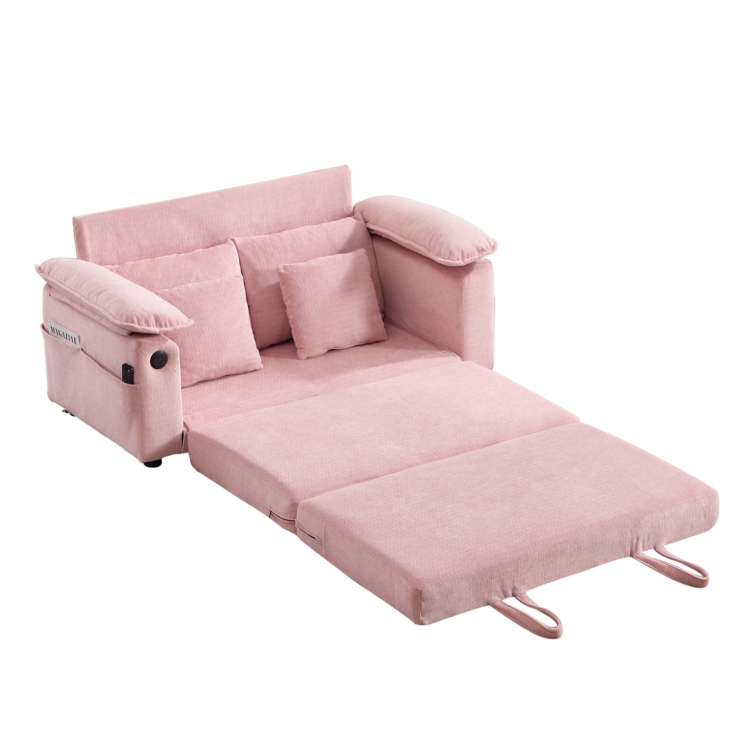 58 inch 3-in-1 Upholstered Futon Sofa Convertible Floor Sofa bed,Foldable Tufted Loveseat with Pull Out Sleeper Couch Bed,Folding Mattres Love Seat Daybed W/Side Pockets for Living Room Pink image 11