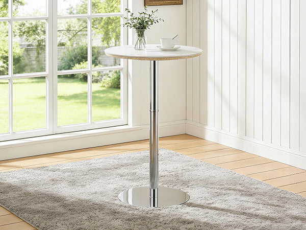 Rock slab circular tabletop non adjustable (39 inches high) bar table, bar table with silver legs and base (white) image 2