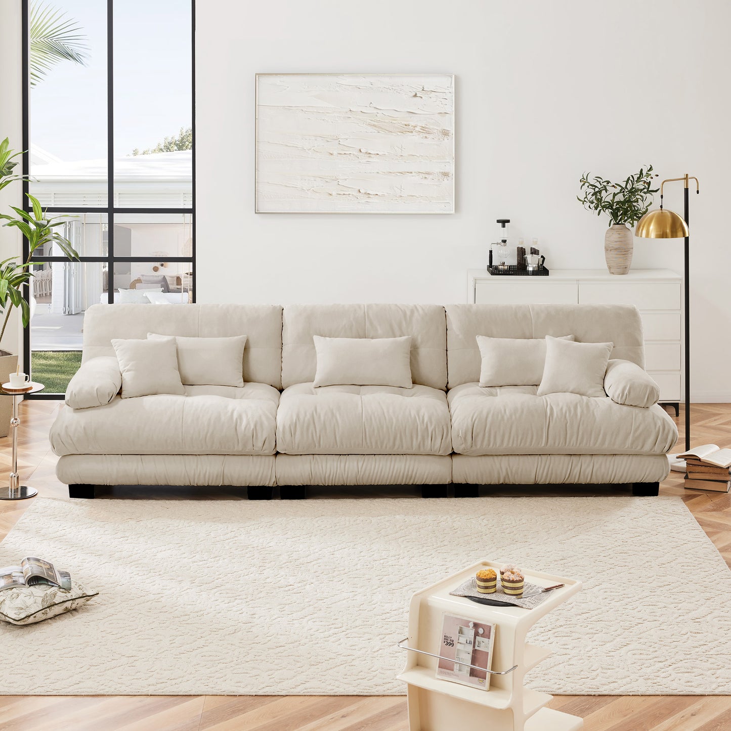3-Seater Sectional Sofa Modular Deep Seat Sofa Couch, Chenille Sofa Soft Comfy Upholstered Furniture for Living Room, Apartment, Studio, Office,Chenille Light coffee image 3
