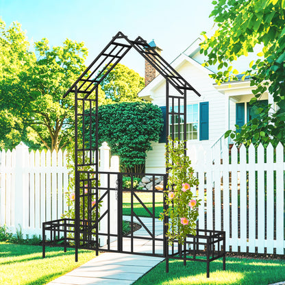 Metal Garden Arch with Gate with planter W80.71*H97.24 Climbing Plants Support Rose Arch Outdoor Black image 2