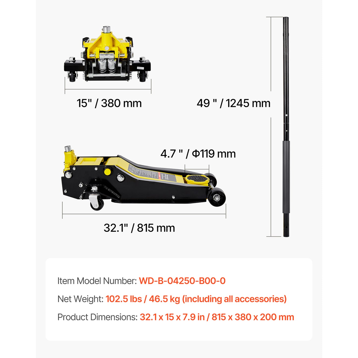 Low Profile Floor Jack, 4 Ton (8818 lbs) Capacity, Steel Racing Floor Jack with Dual Pistons Quick Lift Pump, Hydraulic Trolley Car Lift for Sport Utility Vehicle, Lifting Range 3.9-21.5 Inches image 7