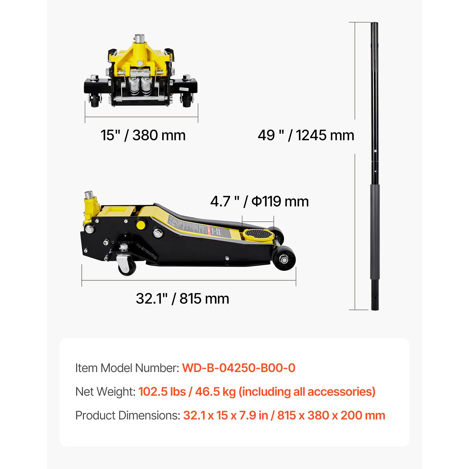 Low Profile Floor Jack, 4 Ton (8818 lbs) Capacity, Steel Racing Floor Jack with Dual Pistons Quick Lift Pump, Hydraulic Trolley Car Lift for Sport Utility Vehicle, Lifting Range 3.9-21.5 Inches image 7