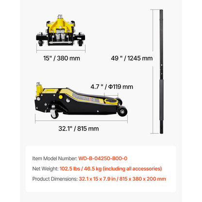 Low Profile Floor Jack, 4 Ton (8818 lbs) Capacity, Steel Racing Floor Jack with Dual Pistons Quick Lift Pump, Hydraulic Trolley Car Lift for Sport Utility Vehicle, Lifting Range 3.9-21.5 Inches image 7