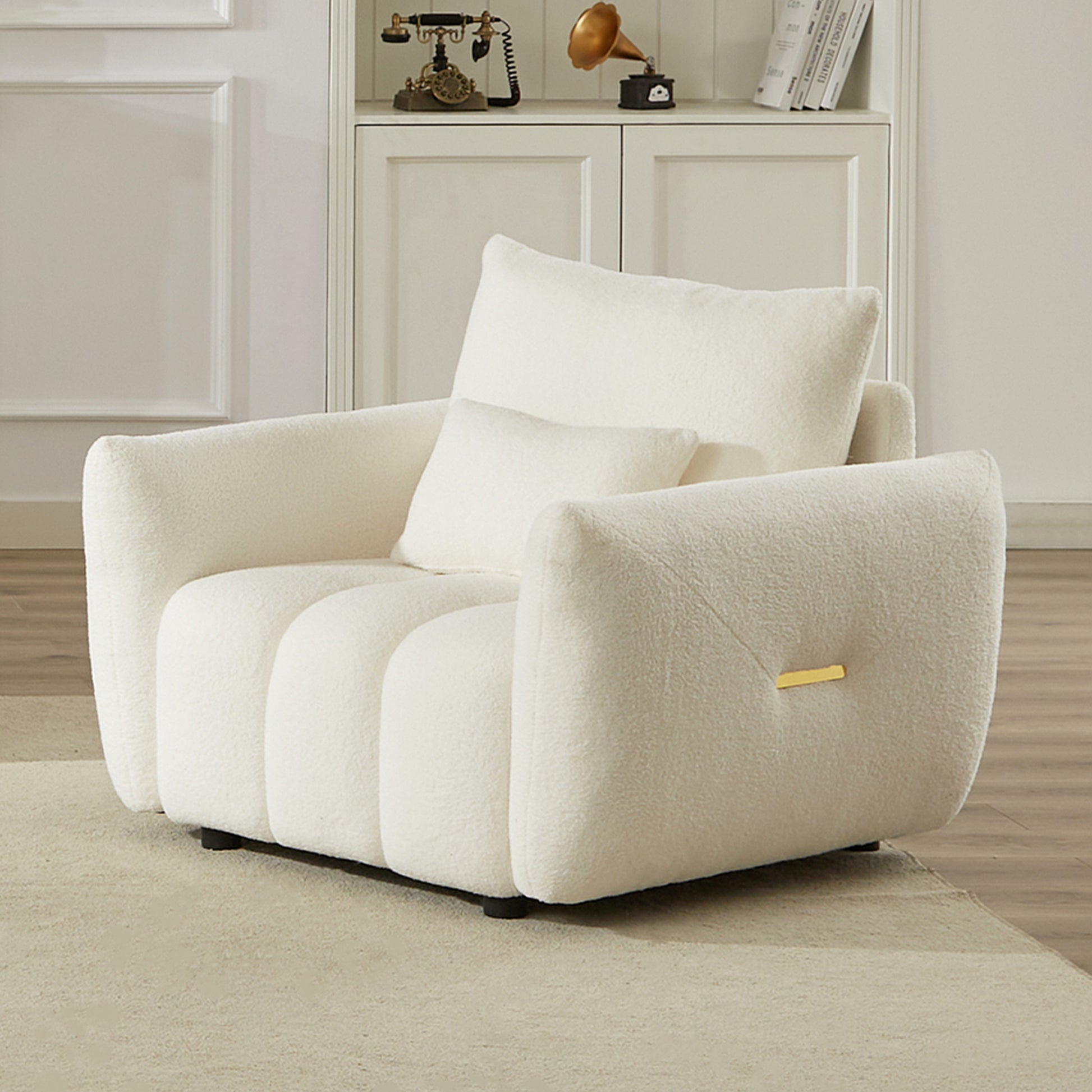 MH35.24''Teddy Fabric Sofa, Modern Lounge Chair, Upholstered with One Pillow for Apartment, Office, Living Room and Bedroom image 2