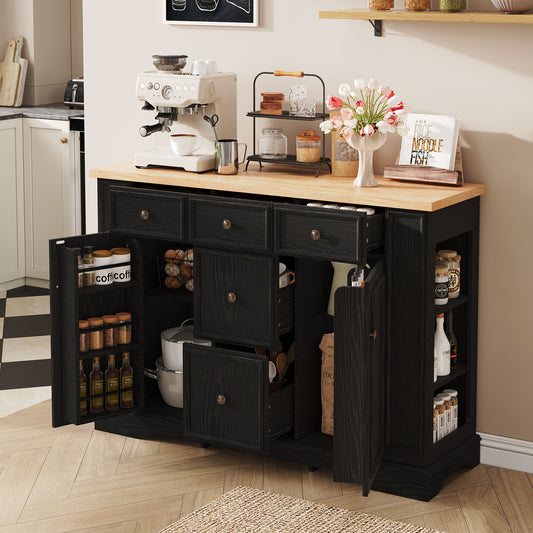 TREXM Sideboard Buffet Cabinet with Storage, Kitchen Console Table with 5 Drawers, 2 Cabinets, Adjustable Shelves, Buffet Server for Dining Room, Living Room, Entryway (Black) image 1