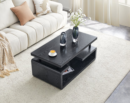 Three-Tier MDF Coffee Table with Black Wood Grain Finish, Modern Multi-Layer Storage Coffee Table Sturdy Frame for Living Room Office image 3
